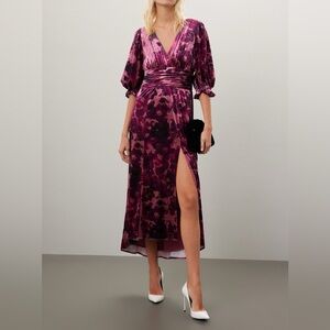 Slate & Willow Satin Floral Wrap Midi Dress, 8